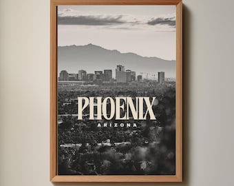 Phoenix Arizona City Skyline Vintage Inspired Desert Wall Art Poster Print (PNG Digital Download File)