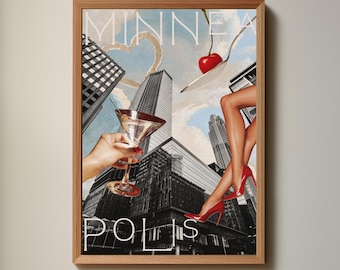 Downtown Minneapolis Retro Y2K Inspired Graphic Wall Art Poster Print Collage (PNG Digital Download File)