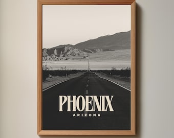 Phoenix Arizona Desert Road Black and White Poster Print (PNG Digital Download File)