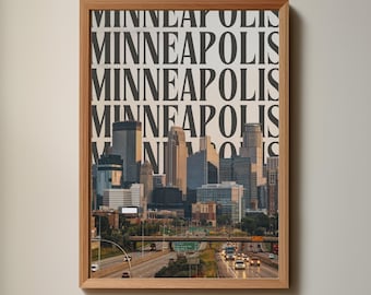Minneapolis Downtown City Skyline Graphic Text Wall Art Poster Print (PNG Digital Download File)