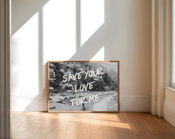 Save Your Love for Me Beach Poster, Vintage Retro European Coastal Wall Art, Landscape Print, Digital Download PNG