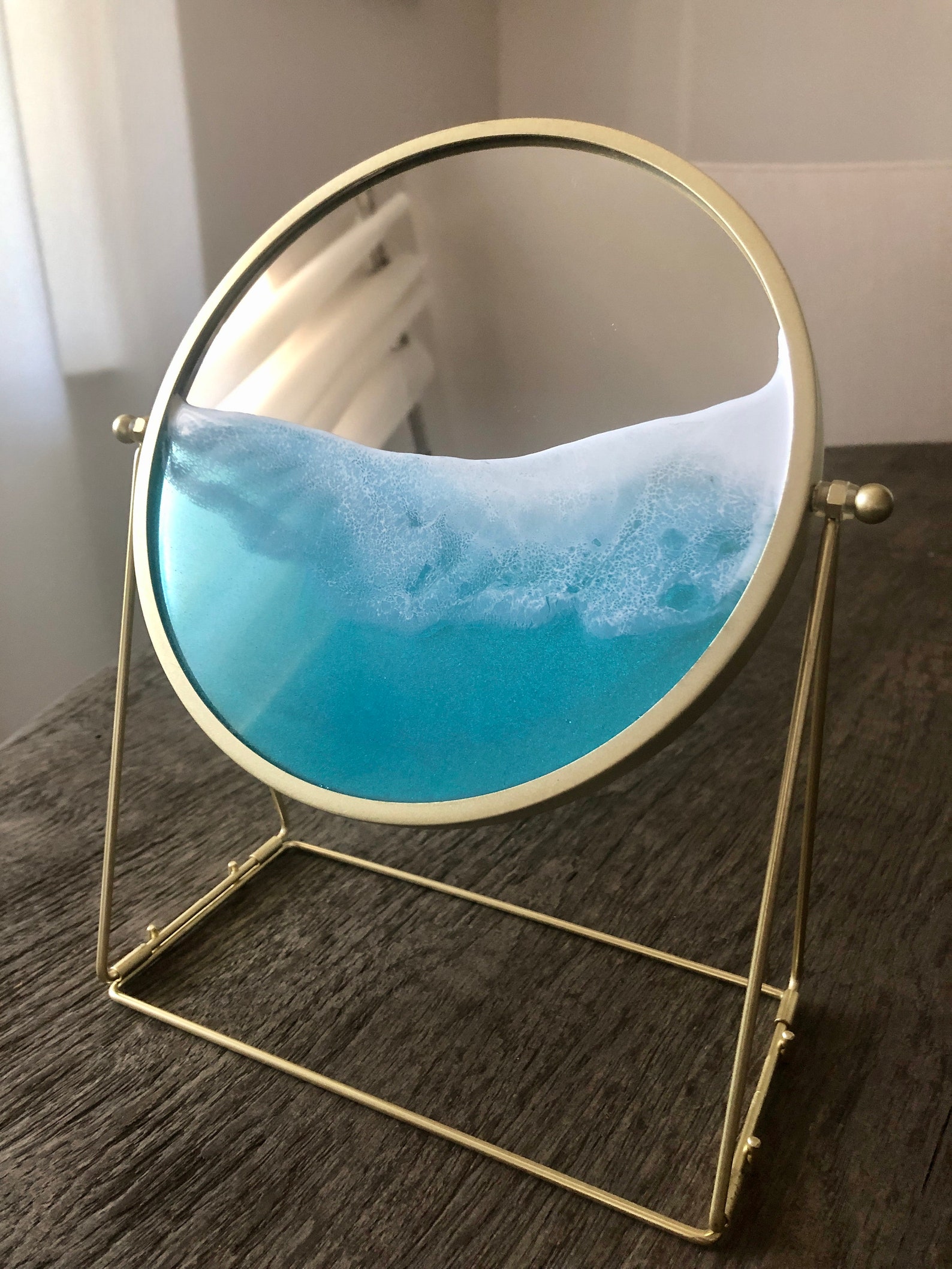 Table Mirror Painted Wave Mirror Round Mirror Unique Etsy