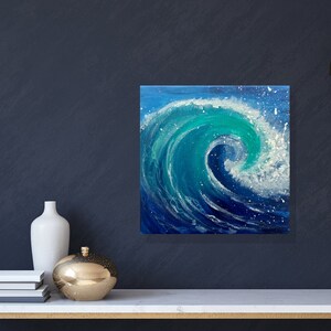 Small Wave Painting: Abstract Seascape, Coastal Decor (6x6)