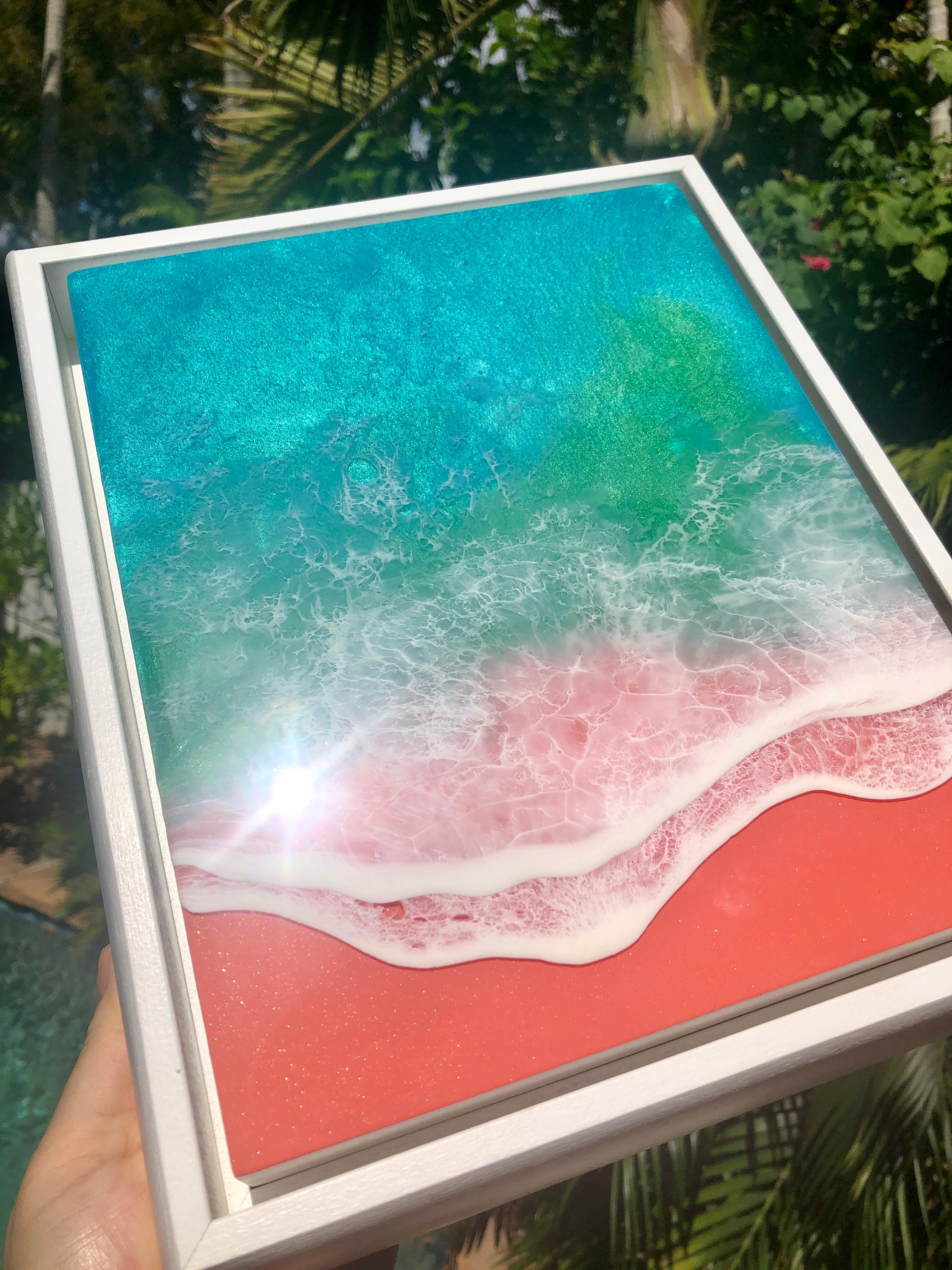 Rosa Sand Strand Kunst Türkis und rosa Kunst Ozean Malerei | Etsy