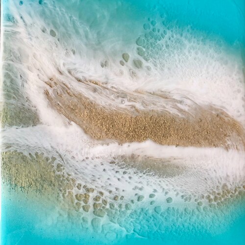 Seascape Painting, Mixed Media Art, Resin Painting, Ocean Painting, Teal Ocean Art, Splashing Wave, Seascape, 2024 Fluid Painting, Resin Art