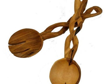 Twisted Olive Wood Salad Servers/ Kenyan Sala Server Set/ African Wooden Salad Servers