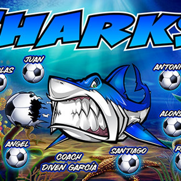 Soccer Sharks Team Banners, Printed Vinyl Banner. 3-5 Bus. Days - Rebel SportsFX - No Hidden Fees