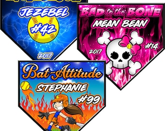 Home Plate Pennants-Softball-Baseball Pennants, 16"x16" Full Color Print. Includes Grommets and Hooks for FREE!
