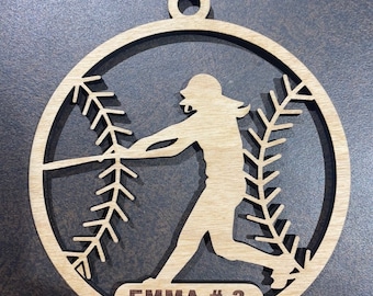 Softball player Christmas ornament customized with your name and #