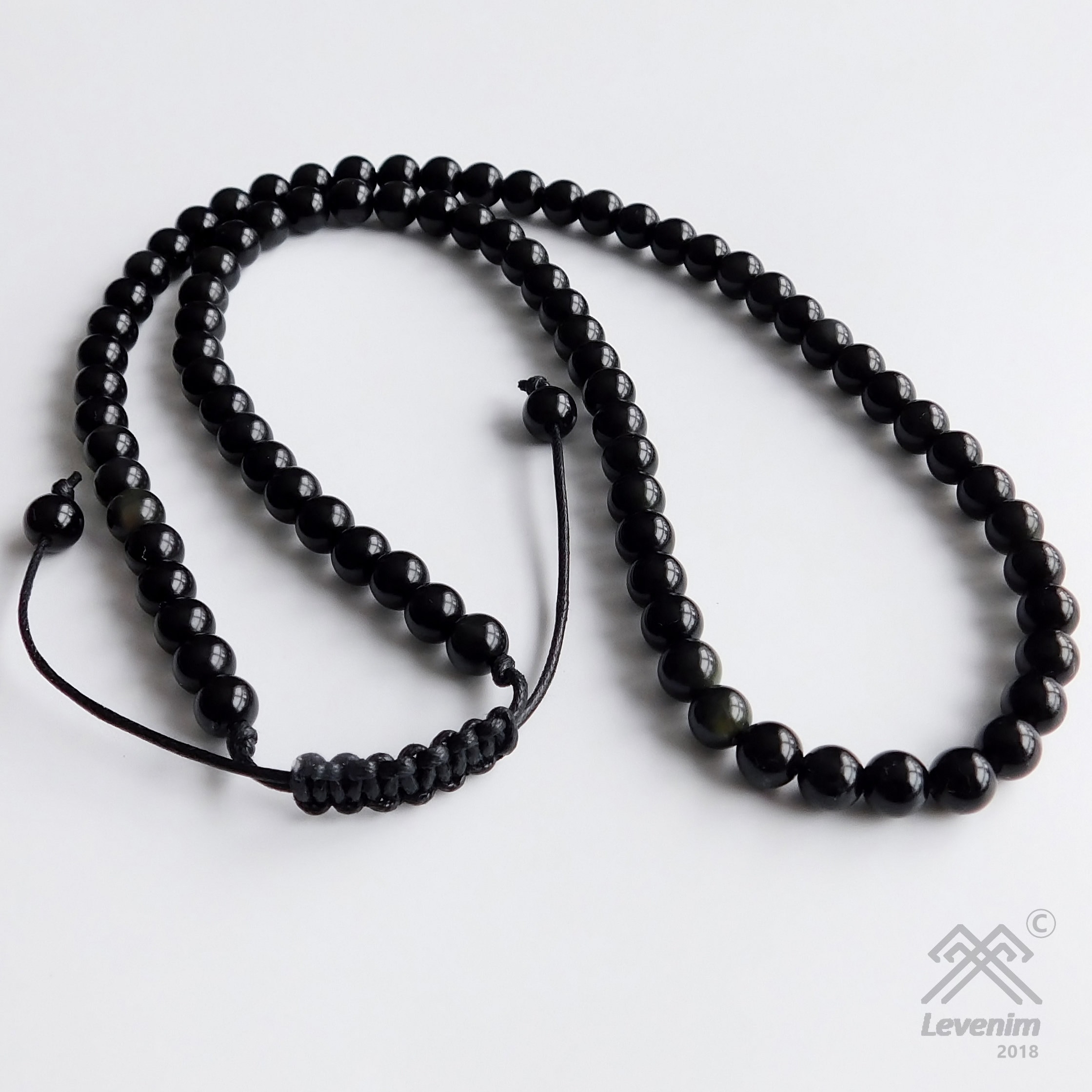 Obsidian & Dark Wood Mala Beads Necklace - 