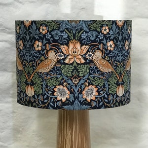 William Morris Lampshade - Kelmscott Navy Strawberry Thief Fabric Drum Lampshade