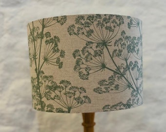 Oatmeal & Green Cow Parsley Lampshade, Drum Lamp shade, 20cm, 25cm, 30cm, 35cm, 40cm Diameter, Lampshades, Lighting, Contemporary