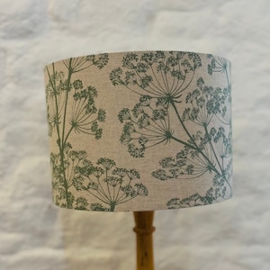 Oatmeal & Green Cow Parsley Lampshade, Drum Lamp shade, 20cm, 25cm, 30cm, 35cm, 40cm Diameter, Lampshades, Lighting, Contemporary