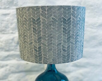 Pale Blue Leaf Lampshade, Drum Lampshade, 20cm, 25cm, 30cm, 35cm, 40cm Diameter, Lampshades, Lighting, Home, Modern, Contemporary