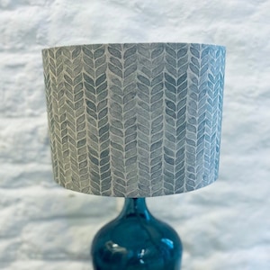 Pale Blue Leaf Lampshade, Drum Lampshade, 20cm, 25cm, 30cm, 35cm, 40cm Diameter, Lampshades, Lighting, Home, Modern, Contemporary