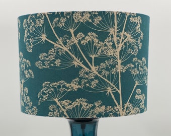 Teal Cow Parsley Drum Lampshade, 20cm, 25cm, 30cm, 35cm, 40cm Diameter, Lampshades, Lighting, Home, Modern, Contemporary