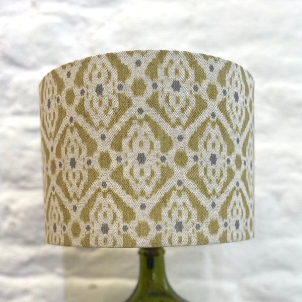 Mustard and Grey Ikat Style Drum Lampshade, Ikat style, Lampshades, Yellow/Green Lamp, Lighting, Home, Modern, Contemporary