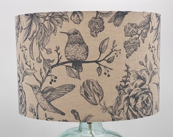 Dark Blue Hummingbirds Lampshade, Birds and Flowers, lighting, Lampshade, home decor