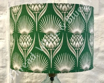 Emerald Green Thistle Lampshade, Lighting, Living Room, Drum Lamp Shade, Home Decor, Art Deco