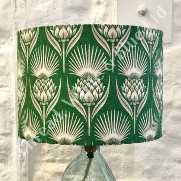 Emerald Green Thistle Lampshade, Lighting, Living Room, Drum Lamp Shade, Home Decor, Art Deco
