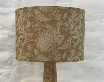 Gold Birds & Floral Lampshade, Mustard Drum Lampshade, 20cm, 25cm, 30cm, 35cm, 40cm Diameter, Lampshades, Lighting, Home