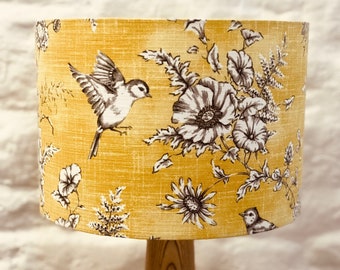 Yellow Birds Lampshade, Birds and Flowers, lighting, Finches, Sunny Yellow Lampshade, home decor