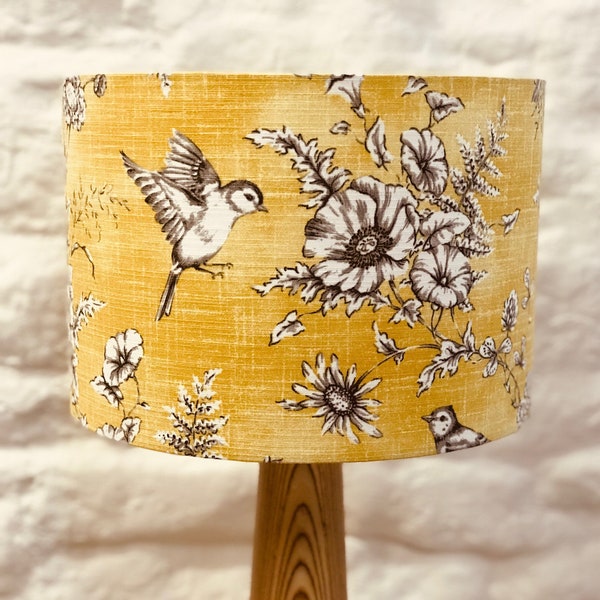 Yellow Birds Lampshade, Birds and Flowers, lighting, Finches, Sunny Yellow Lampshade, home decor