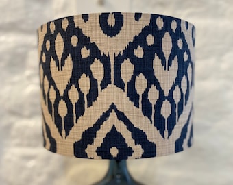 Navy Ikat Lampshade, Navy blue Drum Lamp shade, Lighting, Home, Modern, Contemporary