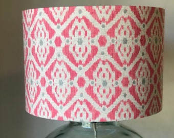 Bright Pink and Grey Ikat Style Drum Lampshade, 20cm, 25cm, 30cm, 35cm, 40cm Diameter, Lampshades, Lighting, Home, Modern, Contemporary