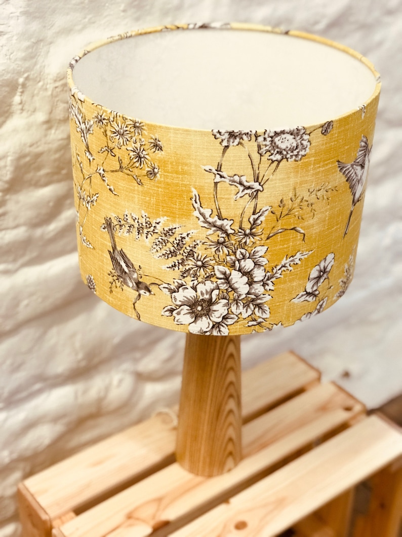 Yellow Birds Lampshade, Birds and Flowers, lighting, Finches, Sunny Yellow Lampshade, home decor image 4