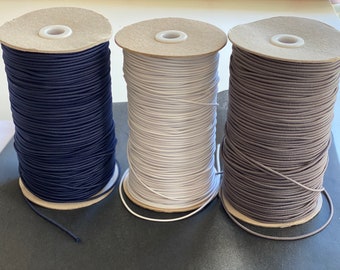 2mm Round Elastic cording- White, Grey, Navy. Face Masks, Ear loops, Craft, Hair Ties. Sold by the Metre