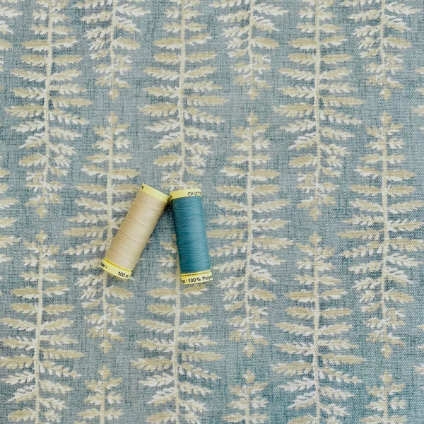 Ice Blue Fern Leaf Fabric , Curtain Fabric, Fabric by the metre, Blue Upholstery Fabric, Ferns, Leaves, Fernia