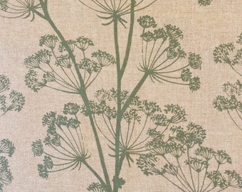 Oatmeal & Apple Green Cow Parsley Floral Fabric, Curtain Fabric, Fabric by the metre, Soft Furnishing Fabric