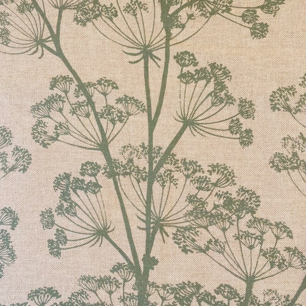 Oatmeal & Apple Green Cow Parsley Floral Fabric, Curtain Fabric, Fabric by the metre, Soft Furnishing Fabric