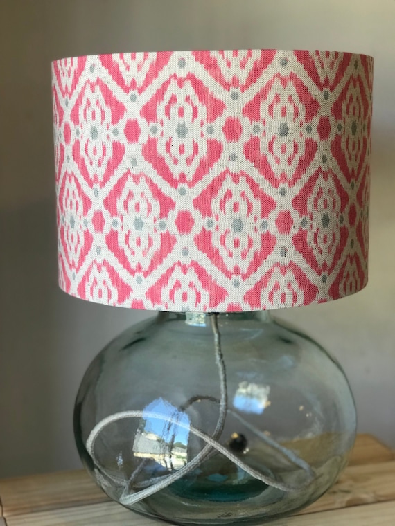 Bright Pink And Grey Ikat Style Drum, Bright Pink Table Lamp Shade