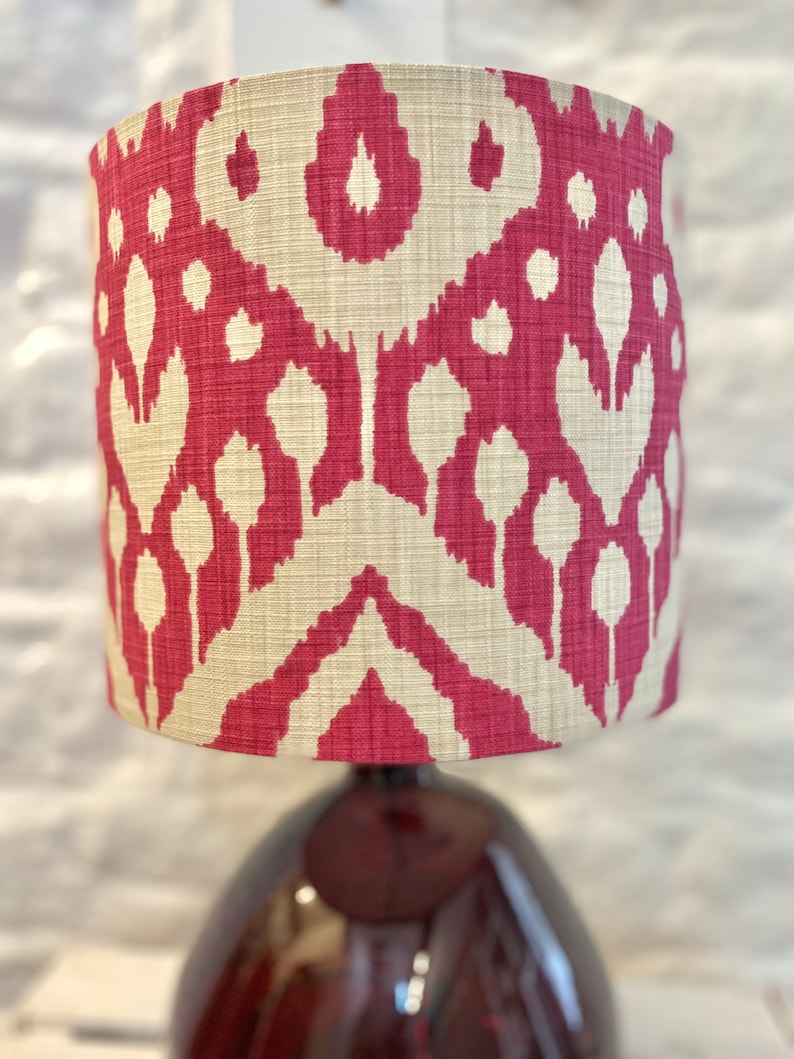 Cerise Ikat Lampshade, Bright Pink Drum Lamp shade, Lighting, Home, Modern, Contemporary image 2