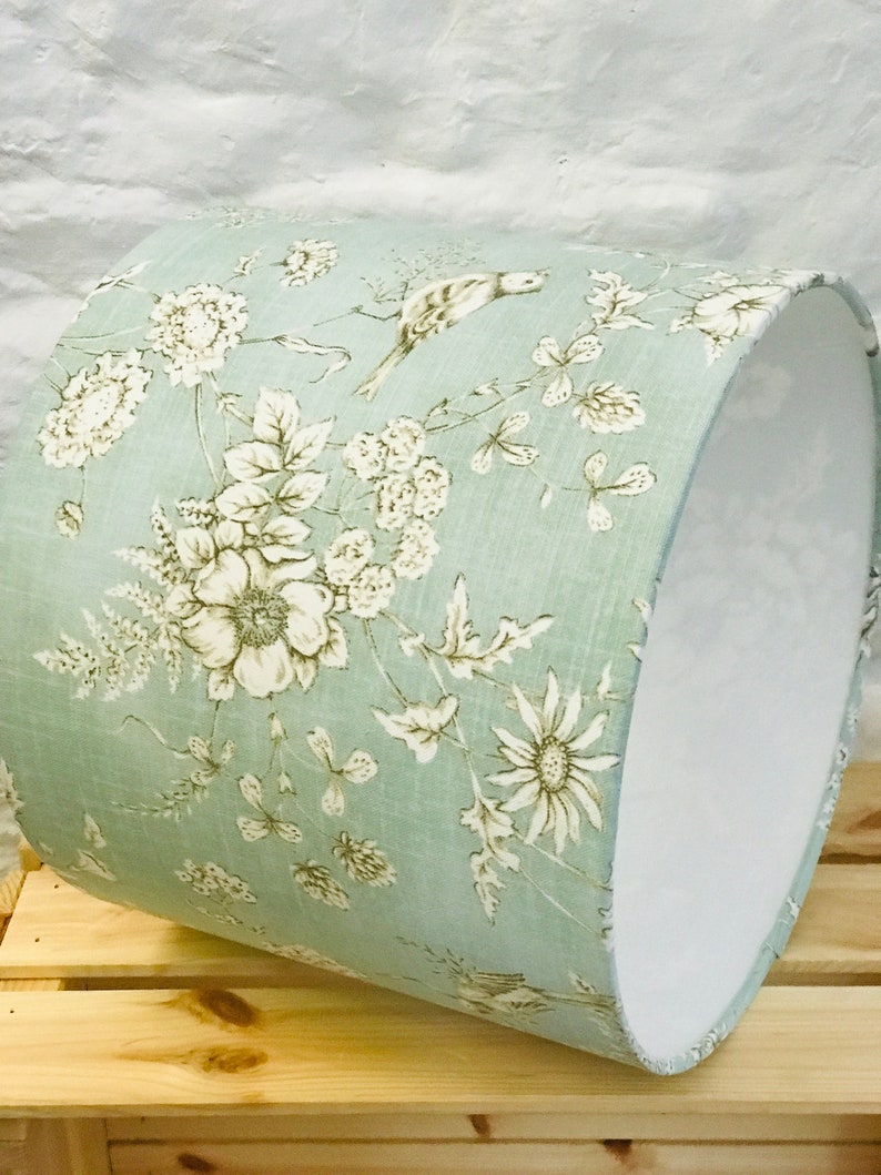 Duck Egg Blue Lampshade Featuring Birds and Flowers Lighting Etsy UK