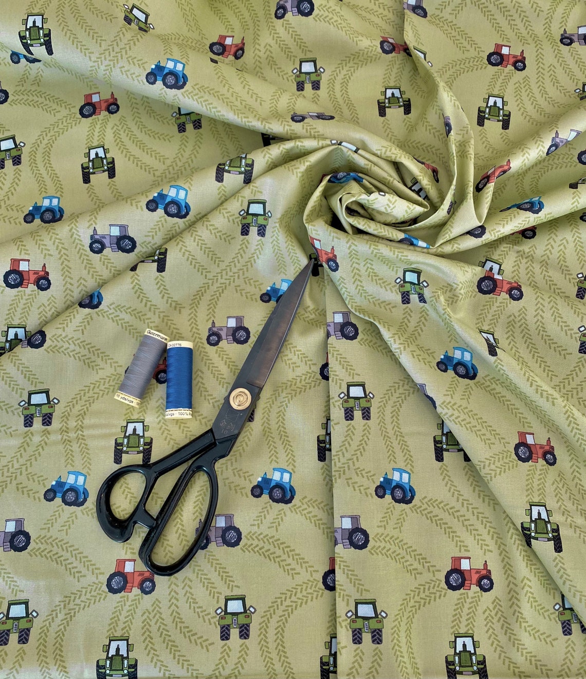 Green Tractor Fabric from Lewis & Irene Quilting Fabric Etsy