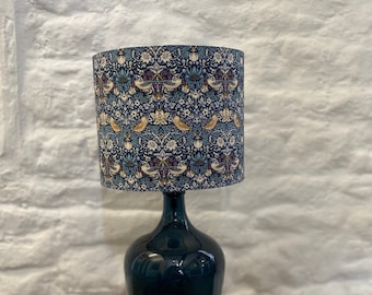 William Morris Lampshade, Bloomsbury Teal Mini Strawberry Thief Design Drum Lampshade