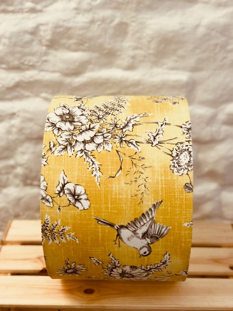 Yellow Birds Lampshade, Birds and Flowers, lighting, Finches, Sunny Yellow Lampshade, home decor image 5