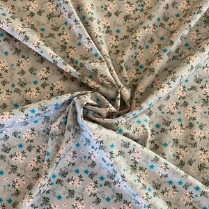 Grey Floral Fabric- Rose & Hubble 100% Cotton Poplin. Flowers, Crafting Cotton, Dressmaking- Fabric Sold by the Quarter Metre
