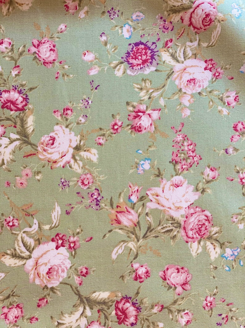Green Floral Fabric Vintage Style Rose & Hubble 100 Cotton Etsy