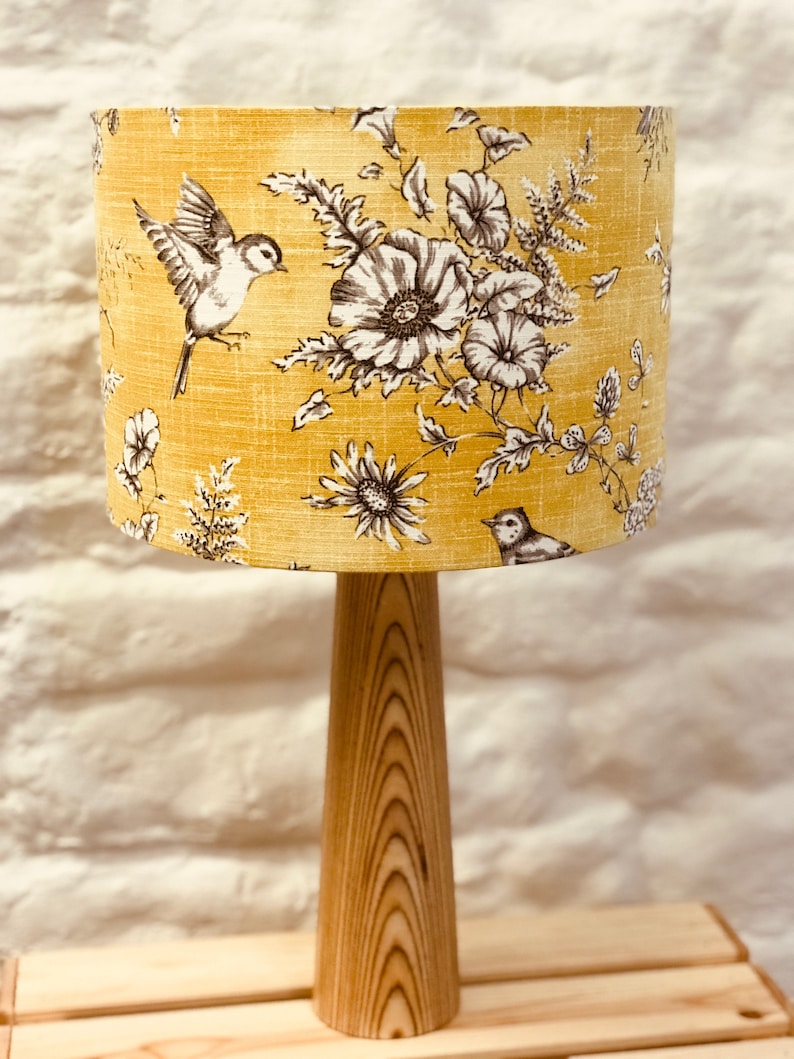 Yellow Birds Lampshade, Birds and Flowers, lighting, Finches, Sunny Yellow Lampshade, home decor image 3