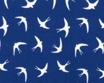 Blue Swallows Fabric- 100% Cotton Poplin. Crafting, Cotton, Dressmaking.- Fabric Sold by the Quarter Metre