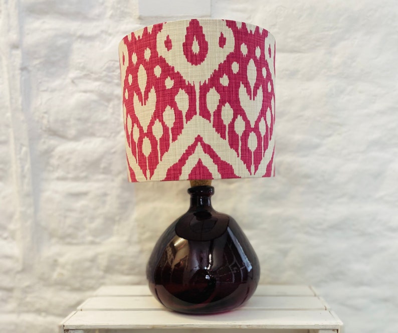 Cerise Ikat Lampshade, Bright Pink Drum Lamp shade, Lighting, Home, Modern, Contemporary image 3