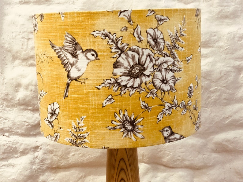 Yellow Birds Lampshade, Birds and Flowers, lighting, Finches, Sunny Yellow Lampshade, home decor image 2