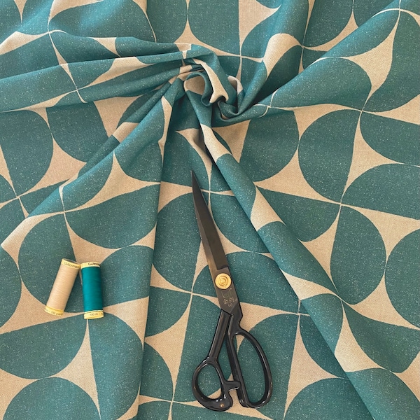 Teal Scandi Upholstery Fabric, Retro style, Fabric by the Metre, Teal Fabric, Curtain Fabric 136cm wide
