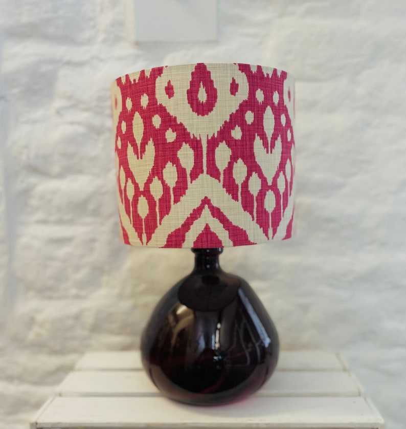 Cerise Ikat Lampshade, Bright Pink Drum Lamp shade, Lighting, Home, Modern, Contemporary image 1