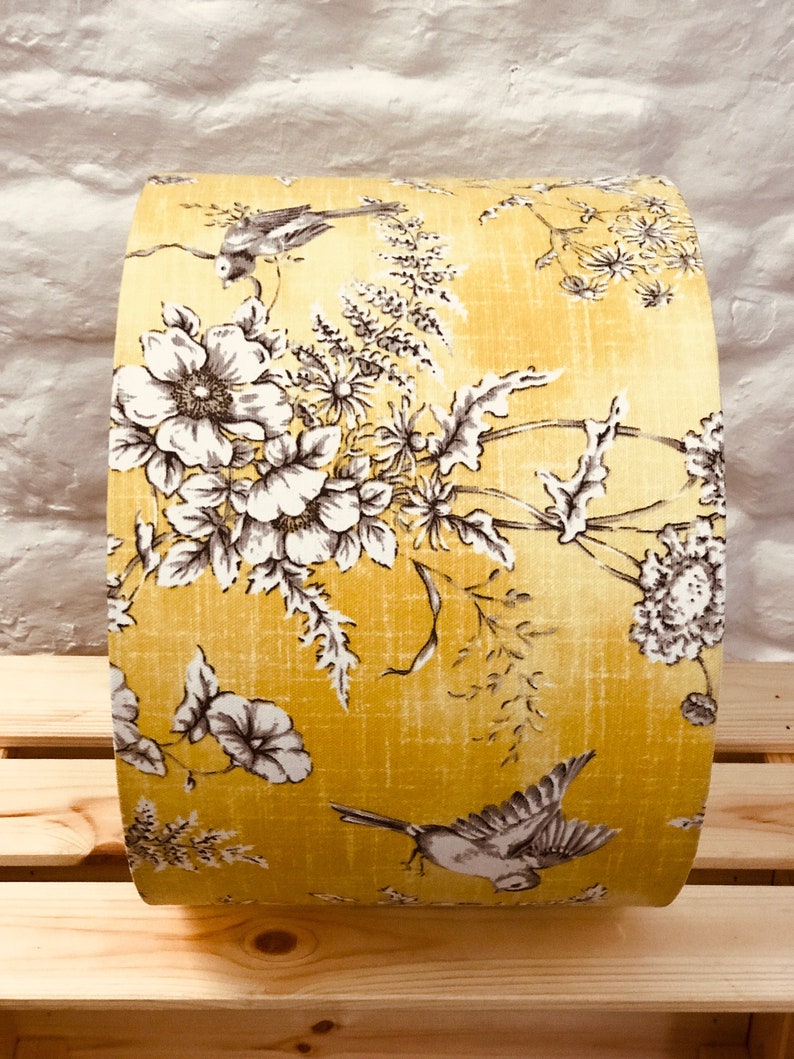 Yellow Birds Lampshade, Birds and Flowers, lighting, Finches, Sunny Yellow Lampshade, home decor image 7