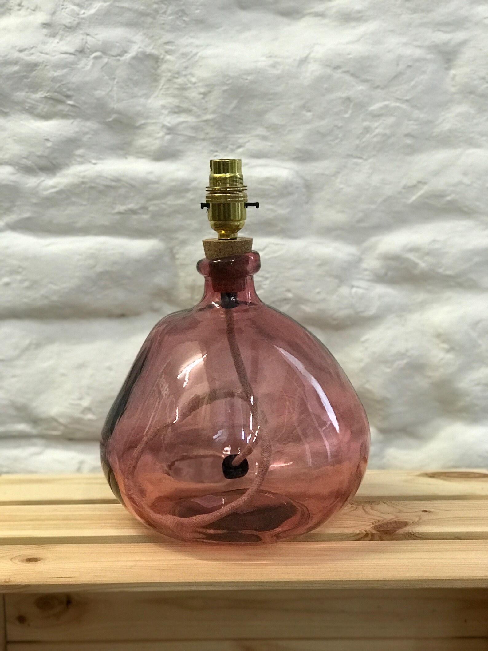 Pink Recycled Glass Table Lamp Base with Cream Linen Flex Etsy